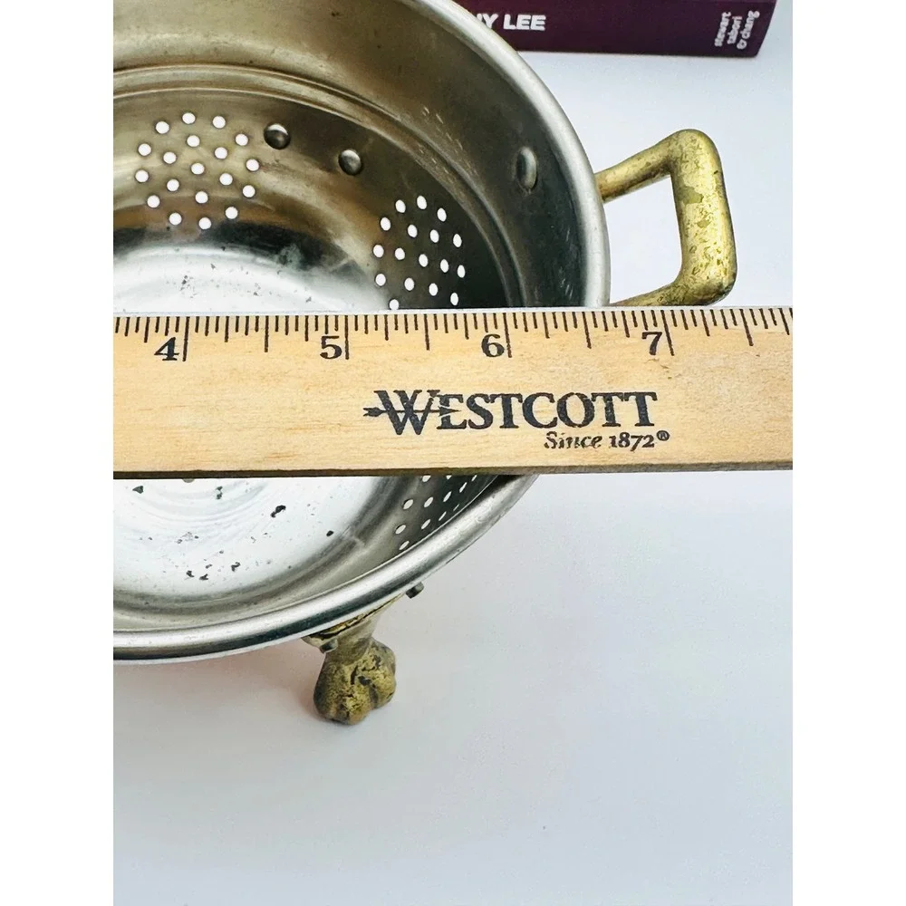 Vintage Copper Brass Colander Berry Strainer Lion Paw Feet Footed 7.5